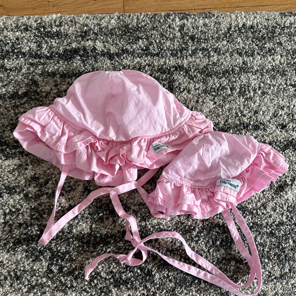 Flap happy pink summer ruffle cotton hats
